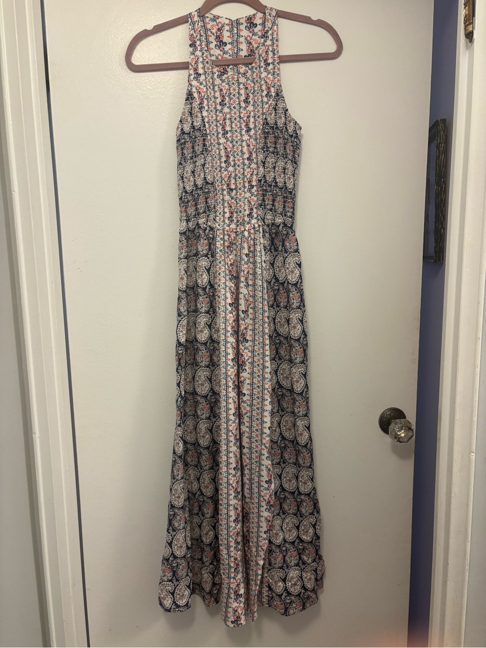 Japna Navy and Cream Paisley Maxi Dress boho sleeveless
